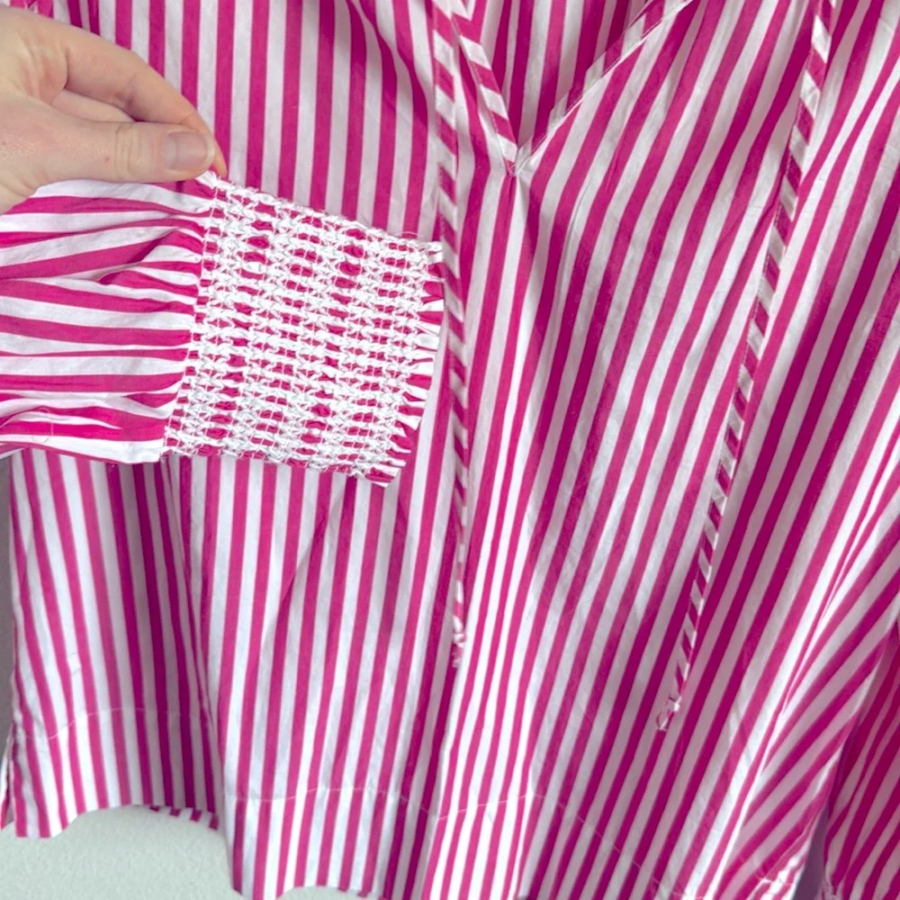EUC J. Crew Smocked-Cuff Stripe Popover Top - Picture 6 of 8